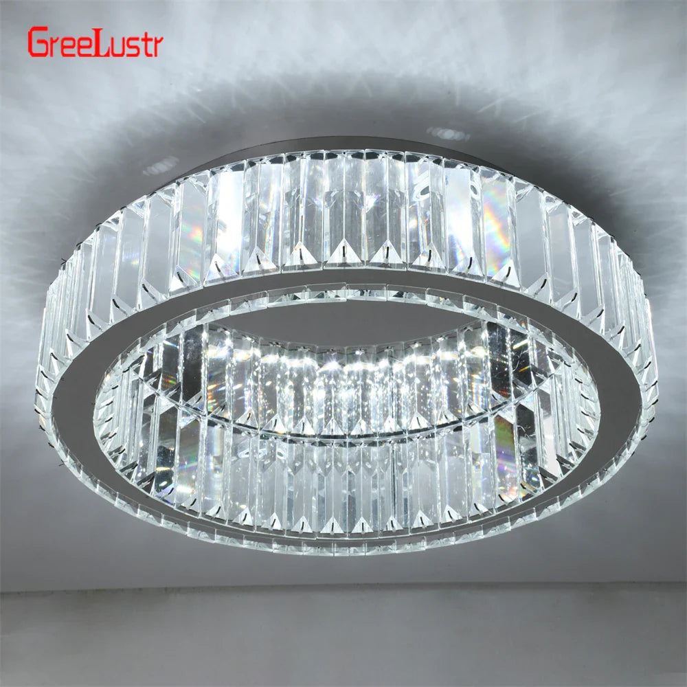 Afralia™ Big Crystal Round LED Chandelier Dimmable Ceiling Light with Remote