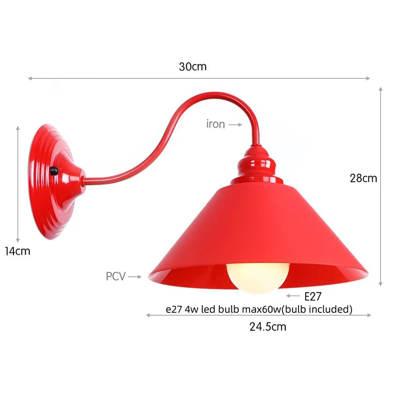 Afralia™ Vintage Loft Red Glass LED Wall Lamp for Indoor Living Spaces