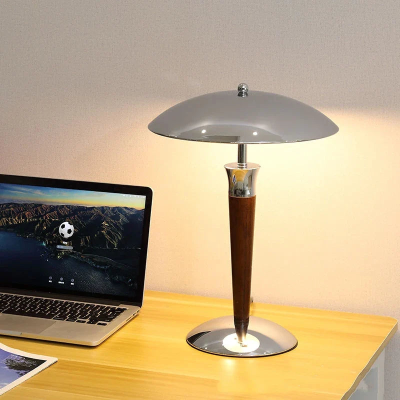 Afralia™ Scandinavia Chrome Desk Lamp Wood Bracket - Stylish Lighting Fixture