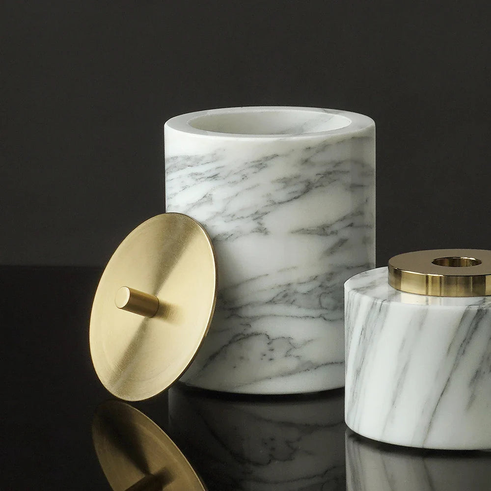 Afralia™ Marble Bathroom Set Soap Dispenser Cotton Swabs Jar Tray Accessories