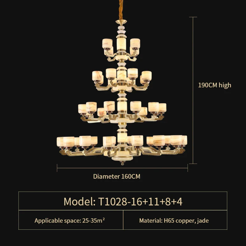 Afralia™ New Chinese Style Chandelier Living Room Light Restaurant Modern Jade Villa Large Pendant Light