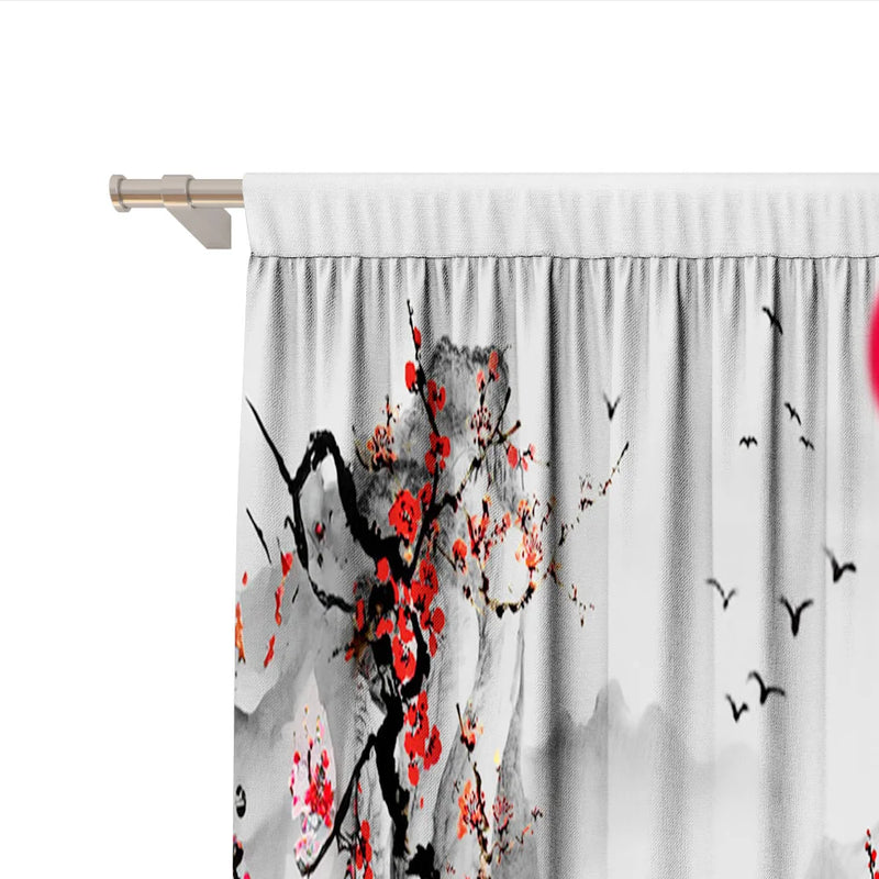 Afralia™ Snow Seeking Plum Blossom Curtains: Kitchen, Living Room, Balcony Curtains With Pole Bag