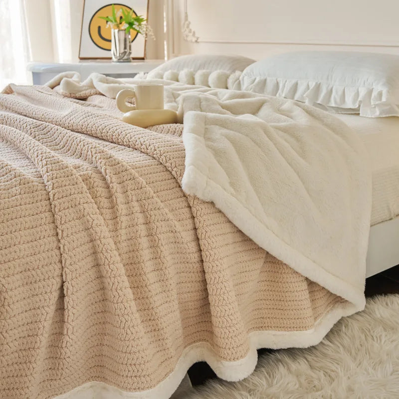 Afralia™ Cozy Faux Rabbit Fur Blanket, Soft Fluffy Quilt for Single, Anti-Static Warm Throw