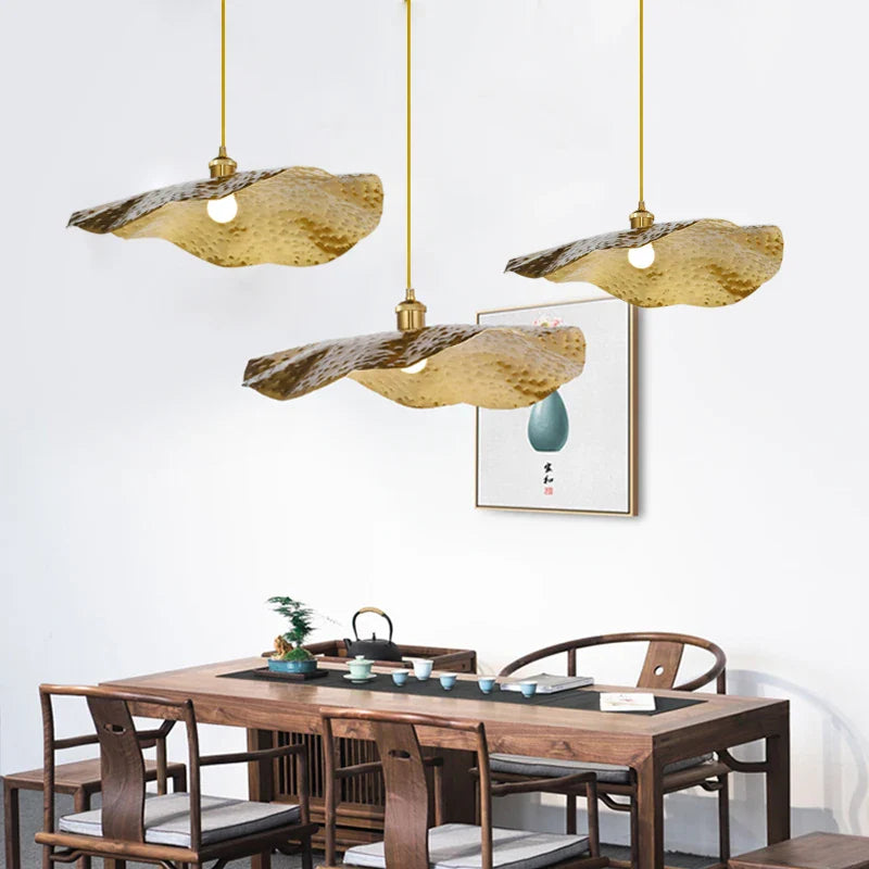 Afralia™ Gold Lotus Leaf Pendant Light: Nordic Luminaire for Living Room and Bedroom Decor