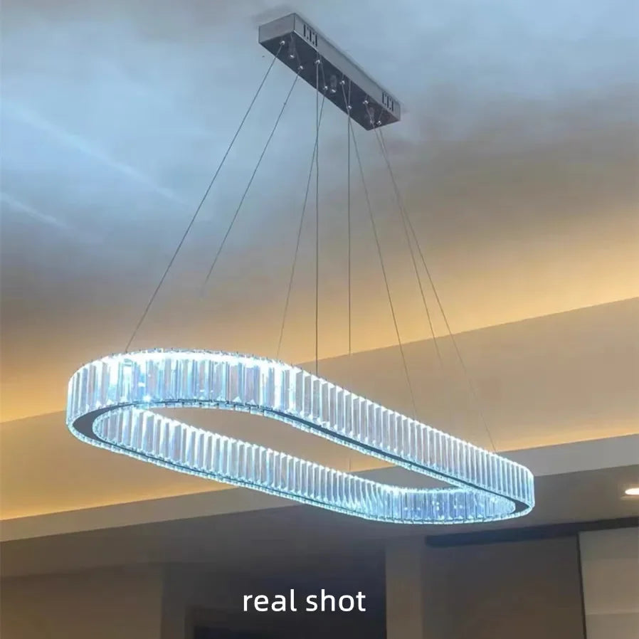 Afralia™ Crystal Chandelier Pendant Lights Dimmable LED Oval Lustre Hang Lamp