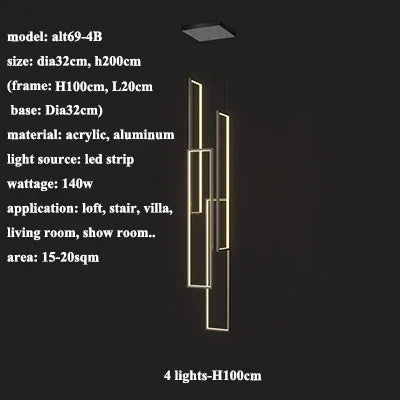 Afralia™ LED Rectangle Staircase Chandeliers Pendant Lighting Modern Living Room Decor