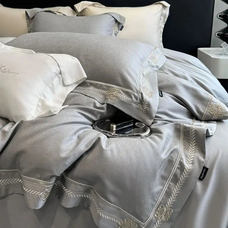 Afralia™ Luxury Embroidered Jacquard Bedding Set - Soft, Silky, Breathable Cotton Duvet Cover Set