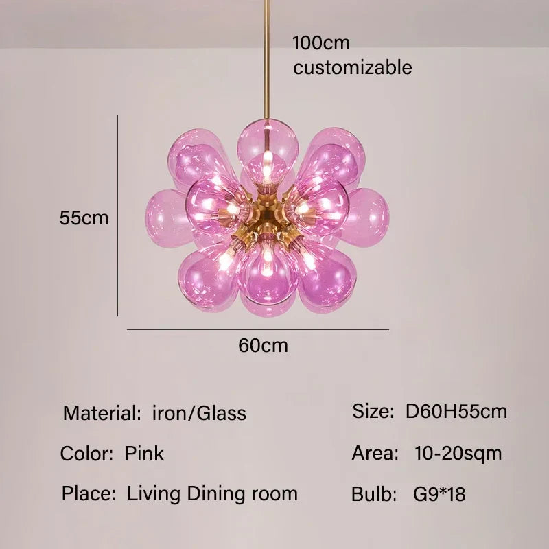 Afralia™ Purple Glass Bubble LED Chandelier for Living Room Bedroom Decor