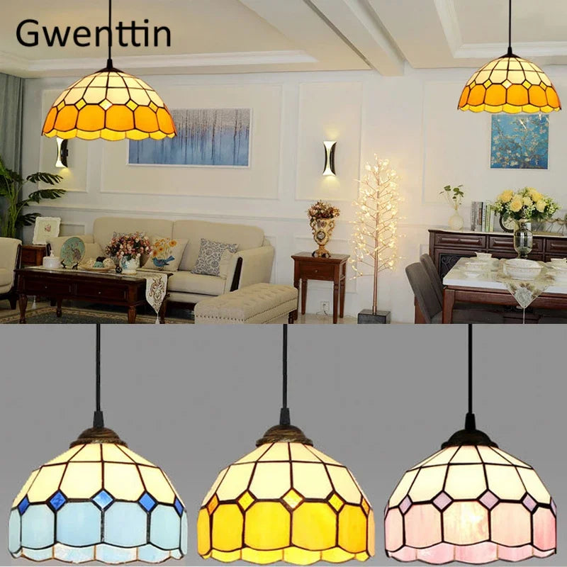 Afralia™ Tiffany Square Pendant Light, Stained Glass Hanging Lamp for Home Decor