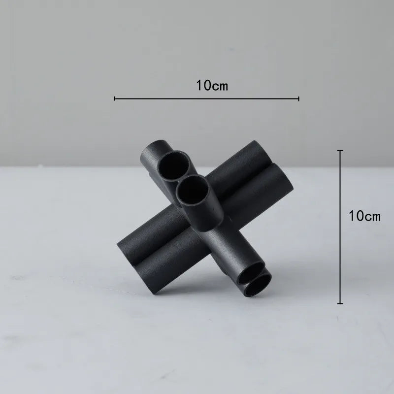 Afralia™ Geometric Pipe Cross Star Black Metal Decorative Figurines