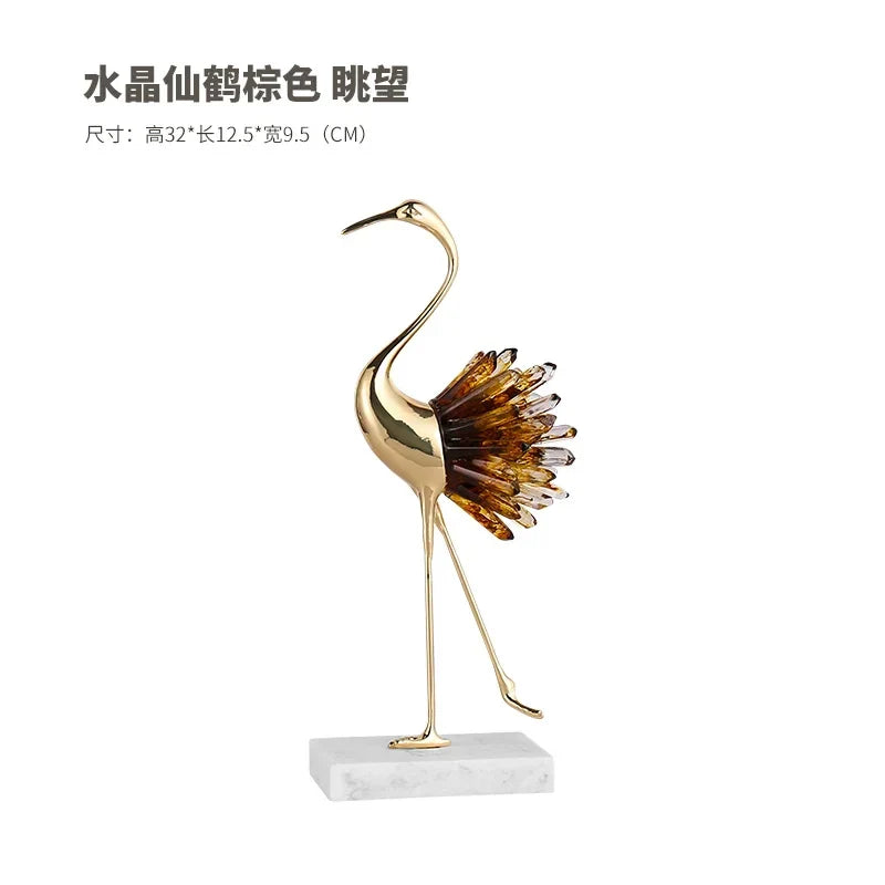 Afralia™ Crane Golden Bird Agate Marble Crystal Home Decor Craft Statue