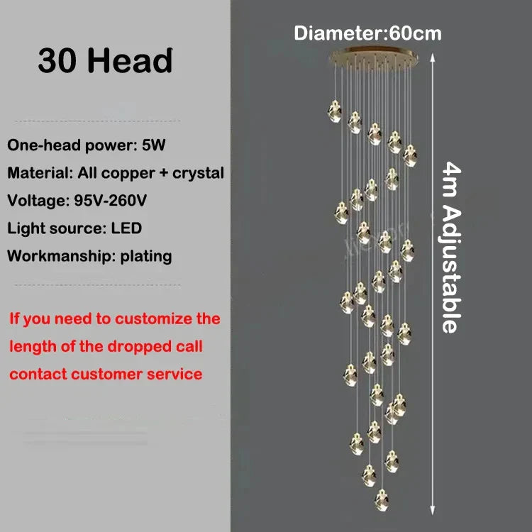 Afralia™ Crystal Chandelier Stair Light Modern Luxury Villa Pendant Fixture Home Decor