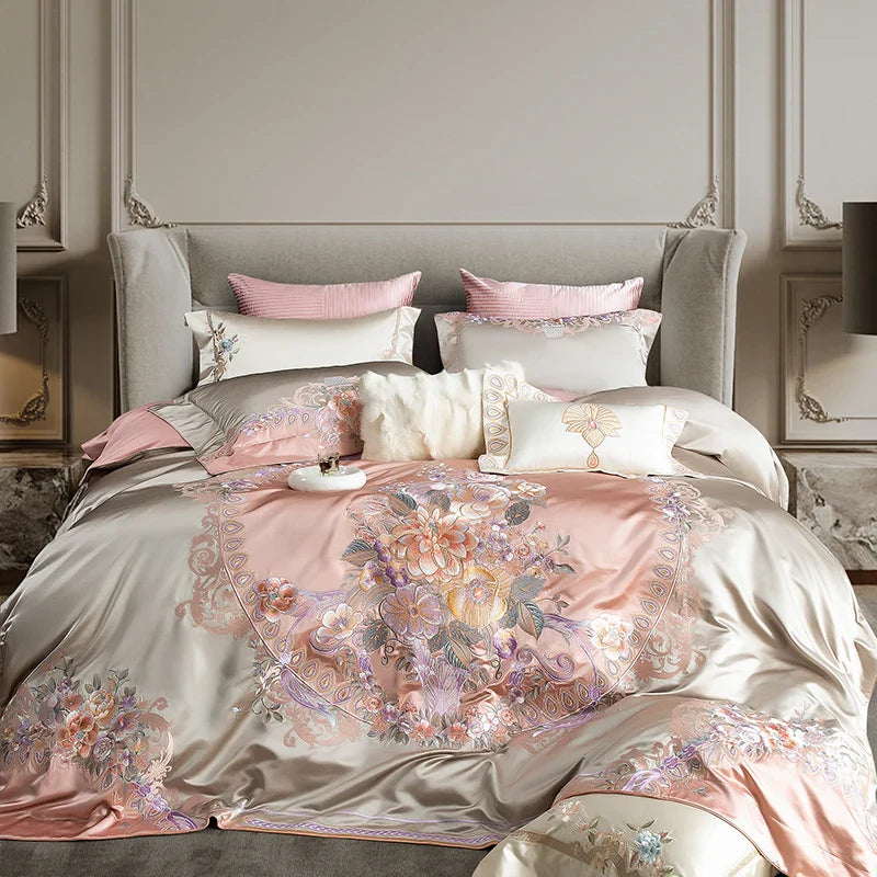 Afralia™ Svetanya Embroidery Bedding Set - Queen/King Size Linens, Comforter Cover, Sheet, Pillowcase