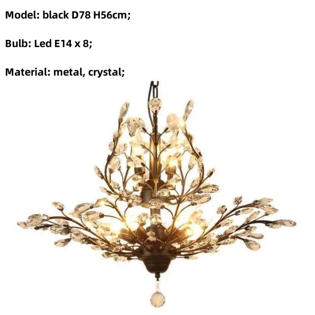 Afralia™ Retro Branch Black Crystal Chandelier, LED Pendant Light for Bedroom, Art Decor Lighting