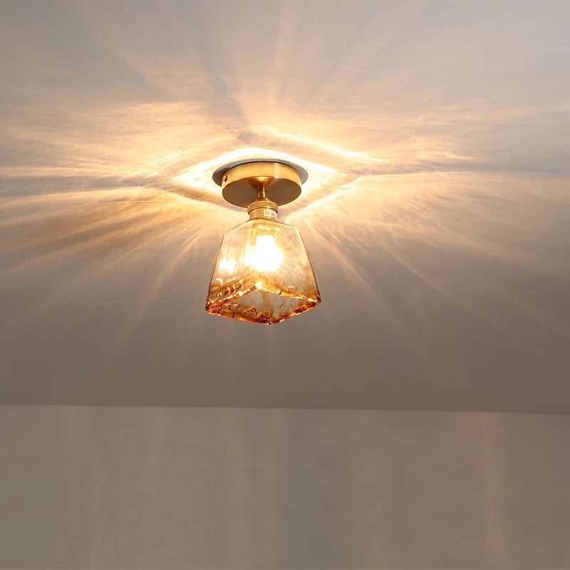 Afralia™ Amber Glass LED Ceiling Lights Modern Home Lighting Copper Socket