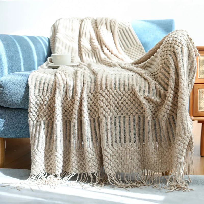 Afralia™ Nordic Throw Blanket - Cozy Hotel Decor Tassel Shawl Blanket for Bed, Sofa, and End Towel