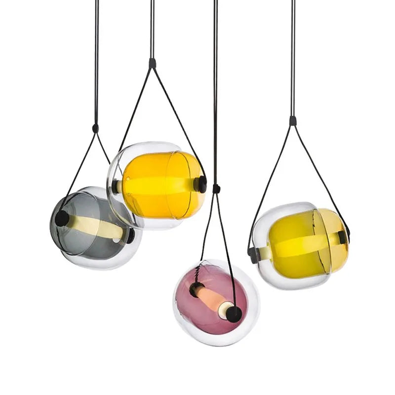 Afralia™ Multicolor Glass Globe Pendant Light for Stylish Bedroom Decor