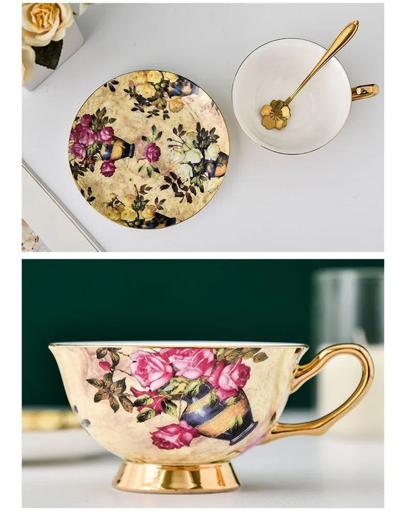 Afralia™ Bone China Tea Cup Set with Saucer Spoon - Elegant Black Tea Party Coffeeware