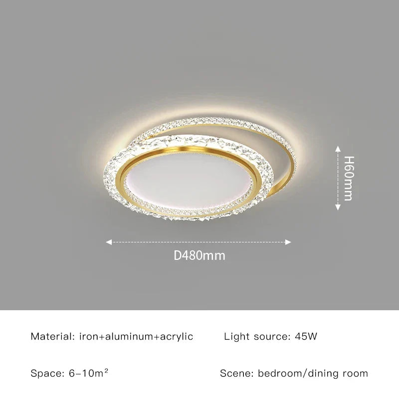 Afralia™ Golden Crystal LED Ceiling Lamps for Bedroom Kitchen Bathroom - Luxury Chandeliers