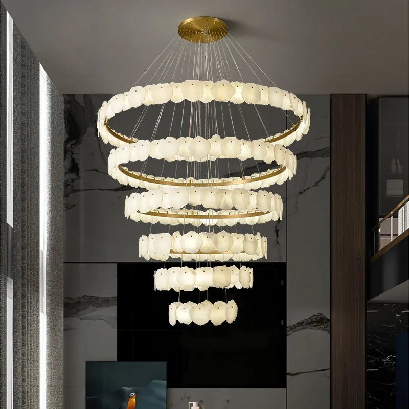 Afralia™ Spanish Marble Brass Chandelier: Luxury LED Lighting for Hotels & Villas