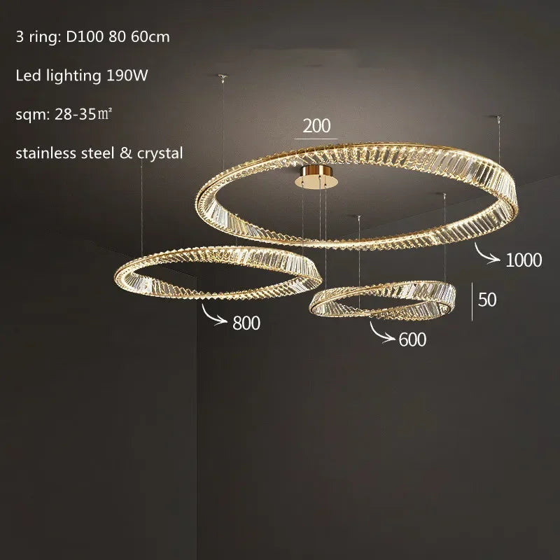 Afralia™ Luxury Gold Crystal Pendant Lights Dimmable LED Modern Living Room Fixture