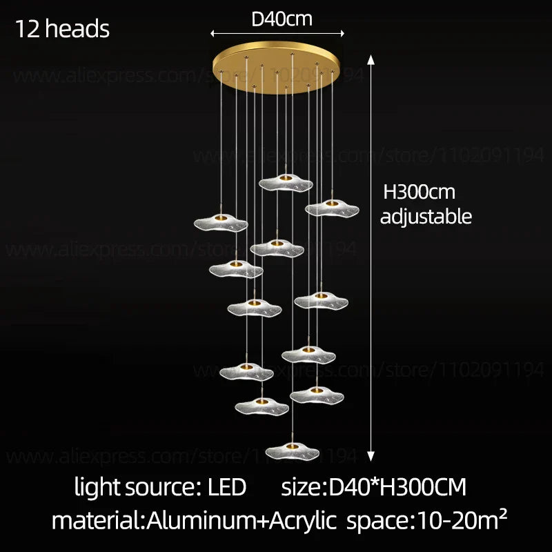 Afralia™ LED Lotus Leaf Staircase Chandelier: Modern Design for Hotel Lobby, Kitchen & Villa