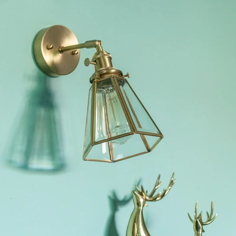 Afralia™ Brass Glass LED Wall Light Bathroom Mirror Vintage Aplique Pared
