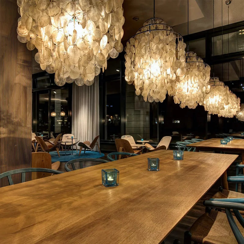 Afralia™ Aeolian Bells Shell Chandelier for Mediterranean Living Room, Shop, Bar, and Restaurant