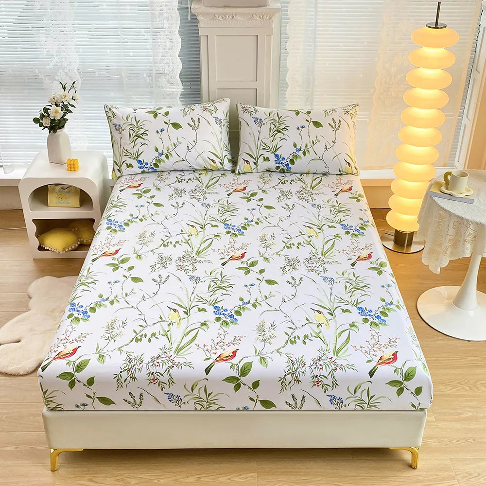 Afralia™ Golden Feather Sheet Set: Fitted Sheet & 2 Pillowcases, All Season Bedspread