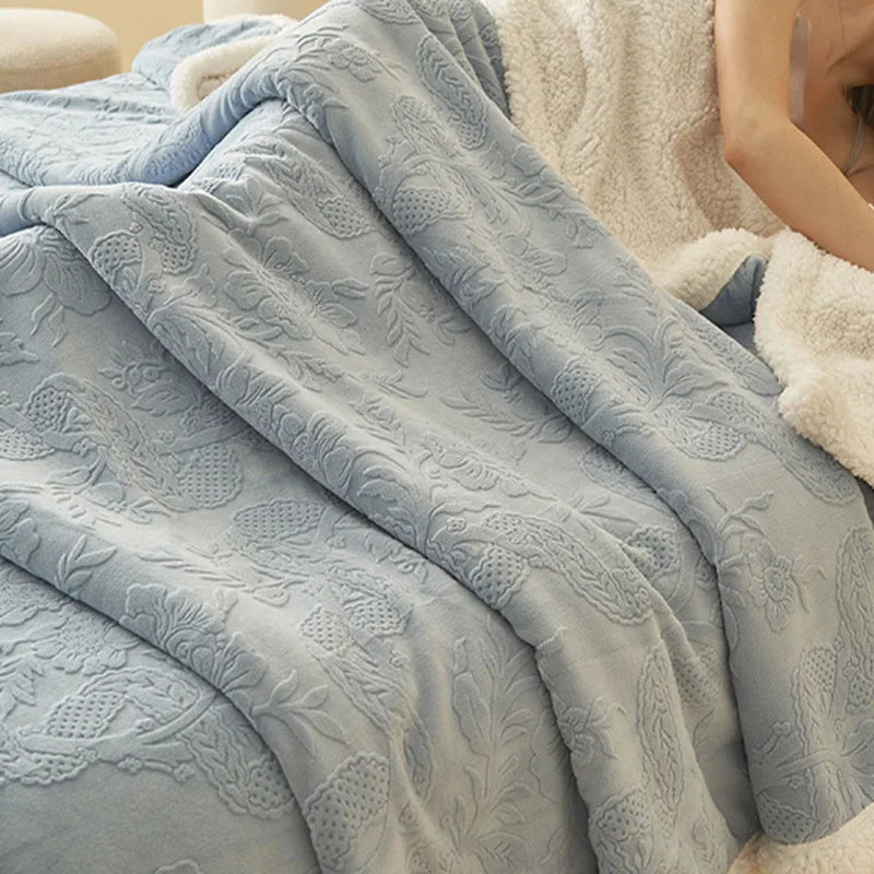 Afralia™ Winter 3D Carved Milk Velvet Blanket for Sofa - Soft Warm Nap Quilt