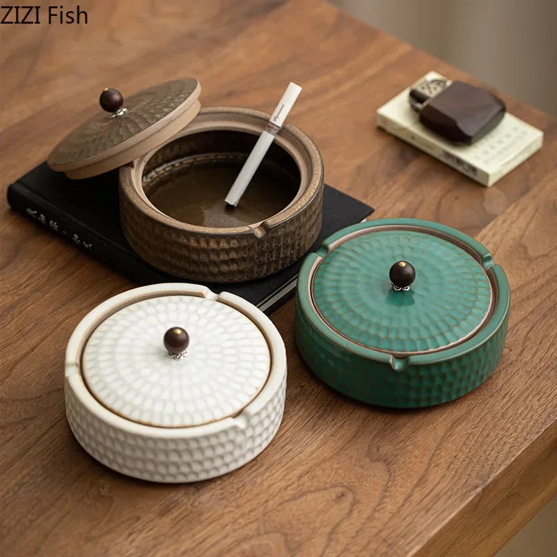Afralia™ Ceramic Ashtray with Lid - Stylish Smoking Accessories for Home and Office