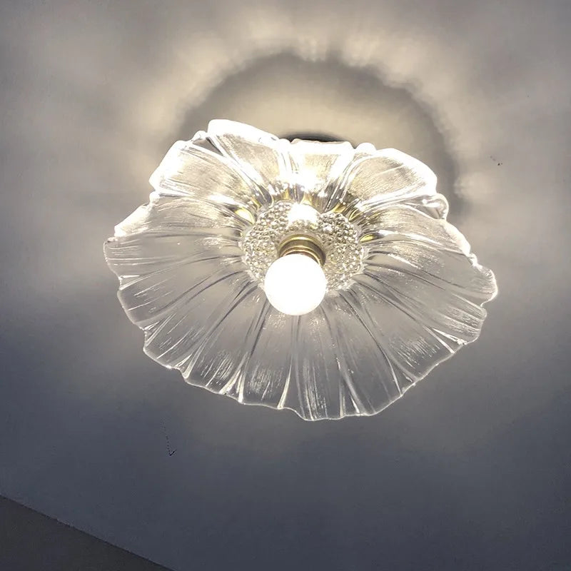 Afralia™ Lotus Leaf LED Ceiling Lamp Purple Glass Nordic Copper Interior Lighting
