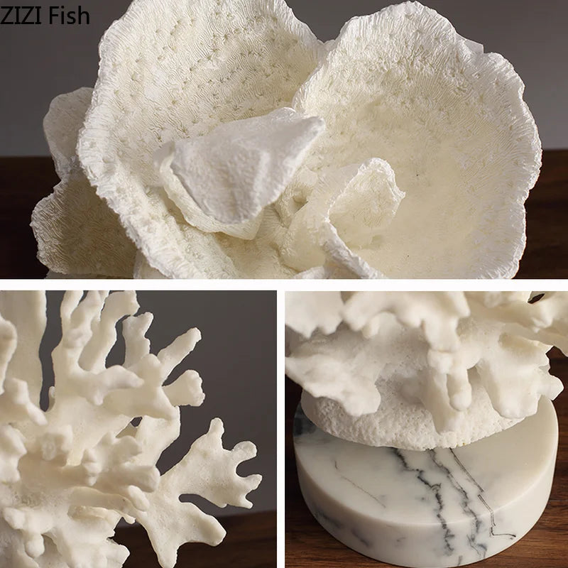 Afralia™ White Coral Decoration on Marble Base: Elegant Resin Craft for Home & Wedding