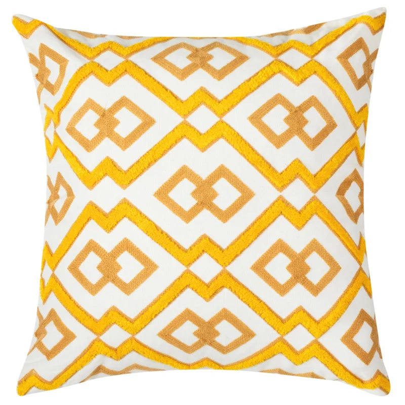 Afralia™ Nordic Embroidery Geometric Hugging Pillowcase in Yellow Blue - Fabric Cushion