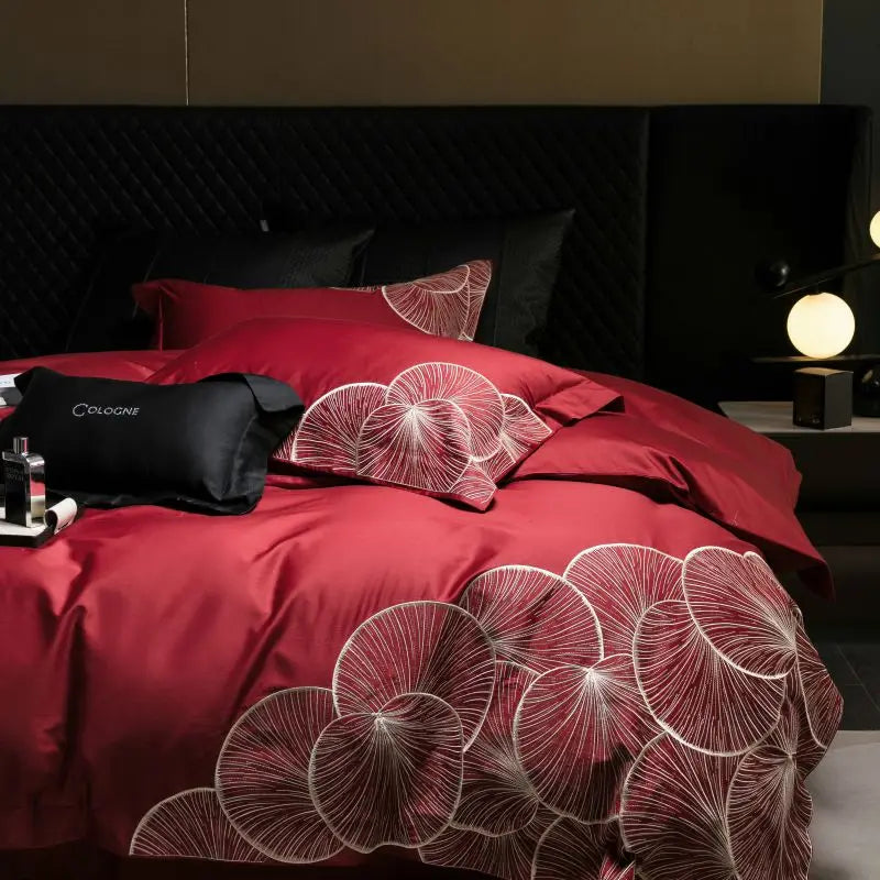 Afralia™ Embroidered Egyptian Cotton Bedding Set - Queen/King, Luxury Bed Sheet & Pillowcases