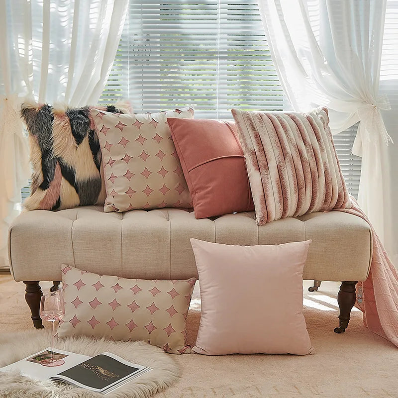 Afralia™ Pink Plush Patchwork Cushion Cover - Nordic Simplicity Light Luxury Sofa Pillowcases