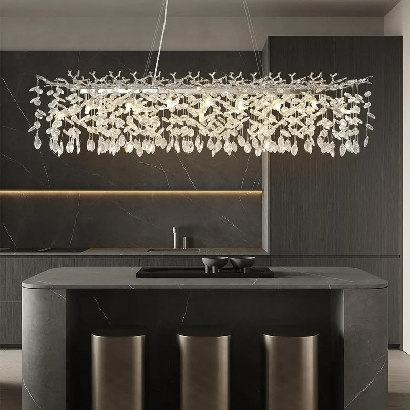 Afralia™ Crystal Branch Chandelier for Dining, Living, Bedroom - Chrome - Round Design