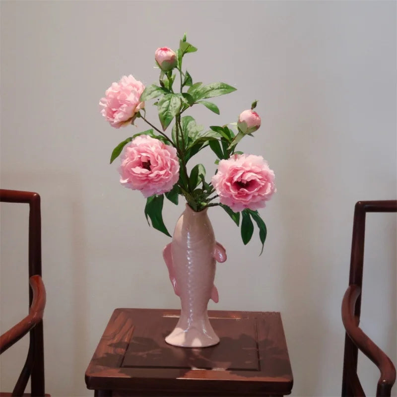 Afralia™ Pink Carp Vase: Simulated Fish Statue, Flower Arrangement Accessory