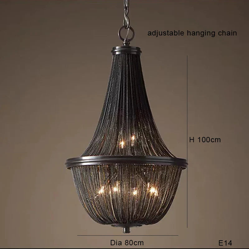 Afralia™ Black Aluminum Chain Tassel Pendant Lights - Dimmable Classic Chandelier