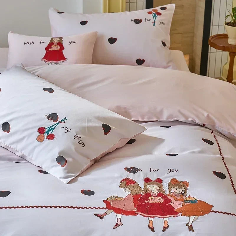 Afralia™ Embroidered Queen Bedding Set: High-Quality 100% Cotton Duvet Cover with Sheet & Pillowcases