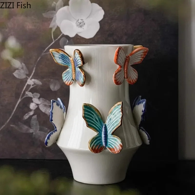Afralia™ Butterfly Ceramic Vase: Decorative Pot for Flowers, Table Decoration, Room Aesthetic