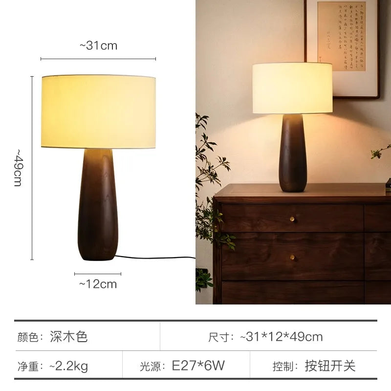 Afralia™ Zen Art Solid Wood Table Lamp LED E27 Bedroom Desk Light Zen Art Decor
