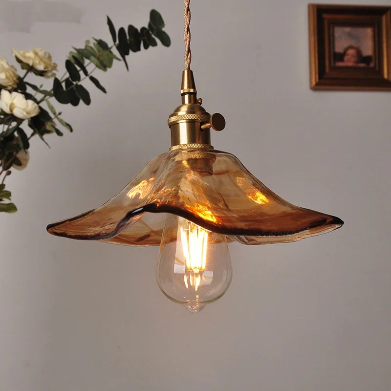 Afralia™ Amber Glass Pendant Light Fixture with Copper Knob Switch