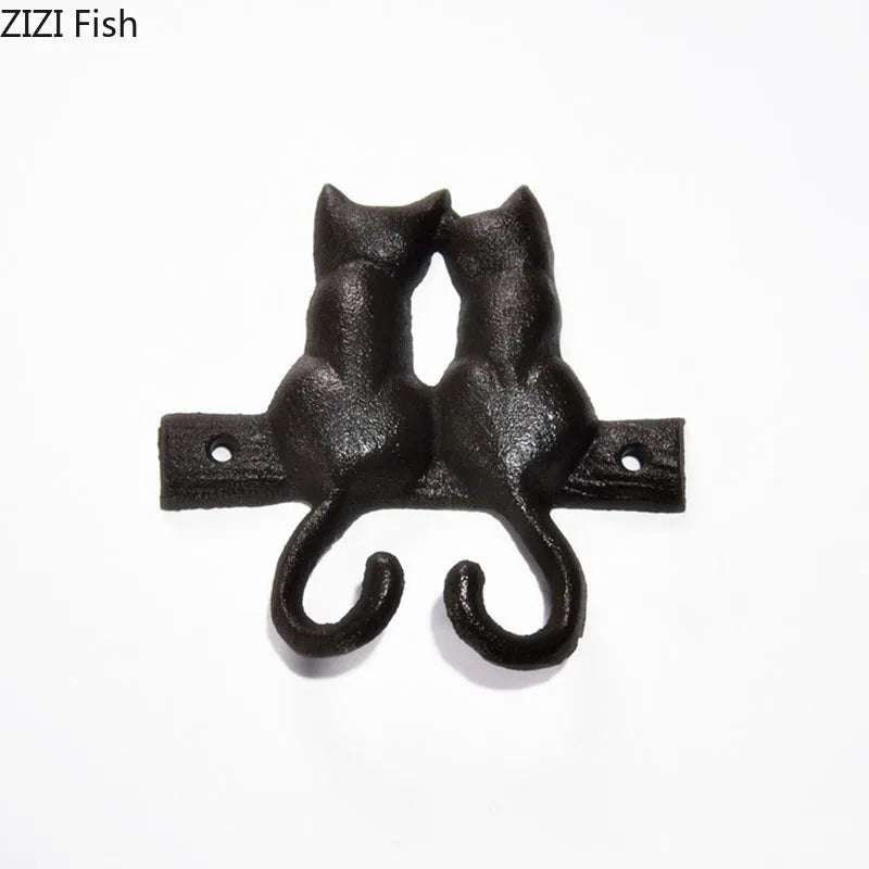 Afralia™ Cat Hook Hanging Shelf: Decorative Cast Iron Wall Coat Rack for Outdoor Decoration