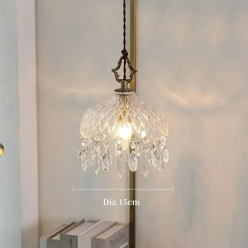 Afralia™ French Retro Glass Chandelier - E14 Bulb Pendant Lamp for Bedroom, Bar, Restaurant