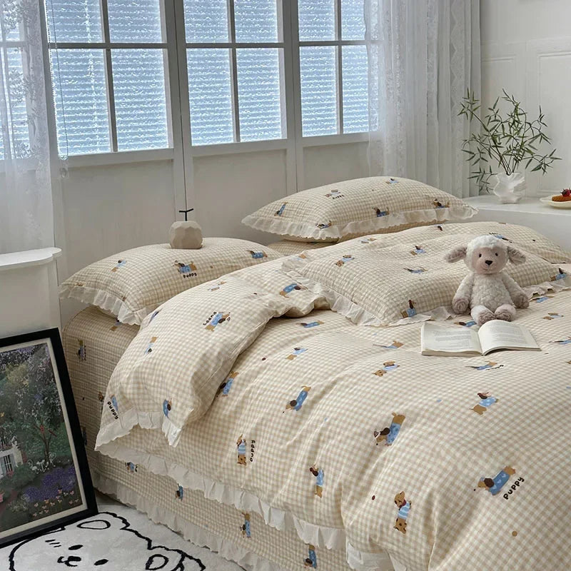 Afralia™ Floral Print Cotton Quilt Cover with Lace | Single Size 200X230Cm