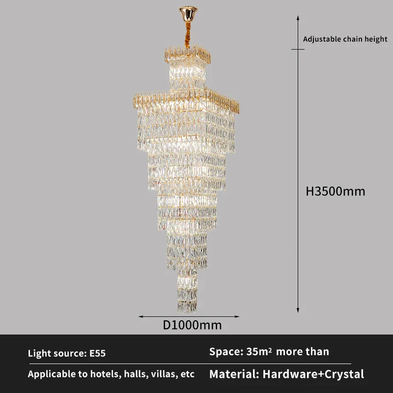 Afralia™ Crystal Hollow Stair Chandelier for Duplex Villa and Hotel Lobby
