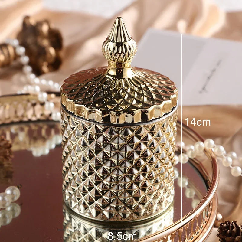 Afralia™ Gilded Glass Storage Jar with Lid for Candy, Jewelry, and Cosmetics