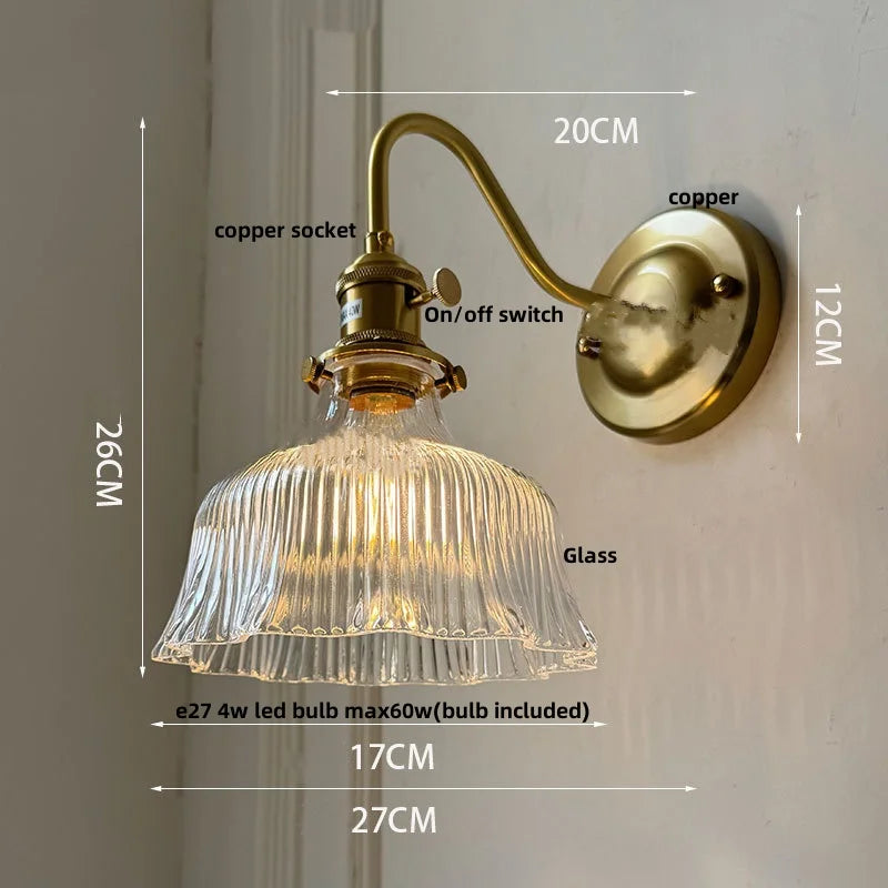 Afralia™ Amber Glass Wall Sconce Vintage Loft LED Vanity Light Fixture