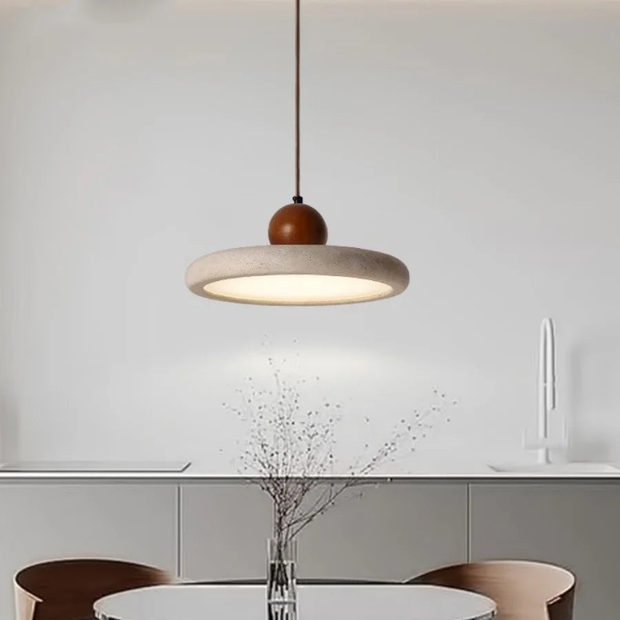 Afralia™ LED Pendant Lamp Wood Globe Round Yellow Stone Hanging Lights